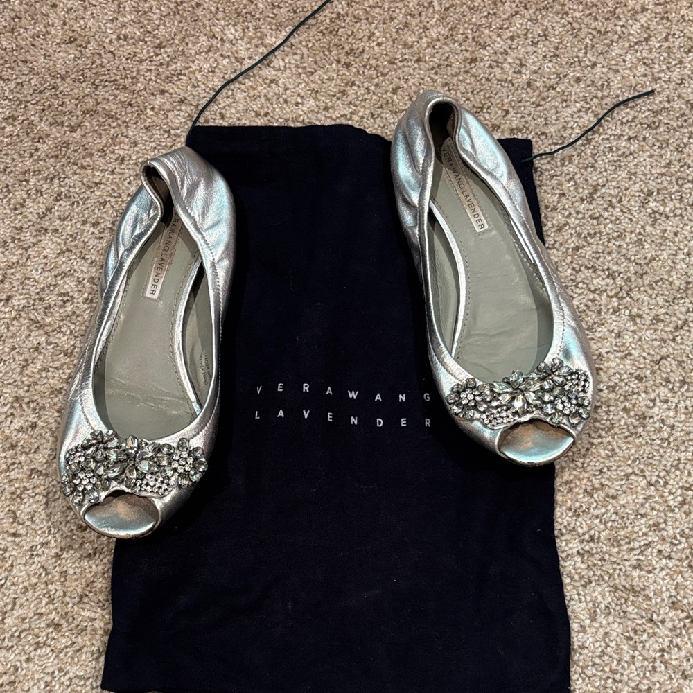 Vera Wang Silver Embellished Flats